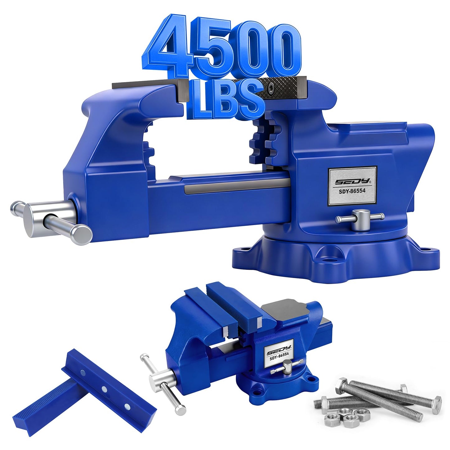 6-Inch Bench Vise with Jaw Pads, Heavy Duty Workbench Vise with Anvil, 360° Swivel Locking Base, 4500 lbs Clamping Force Bench Vice for Woodworking, Drilling, Pipe Cutting