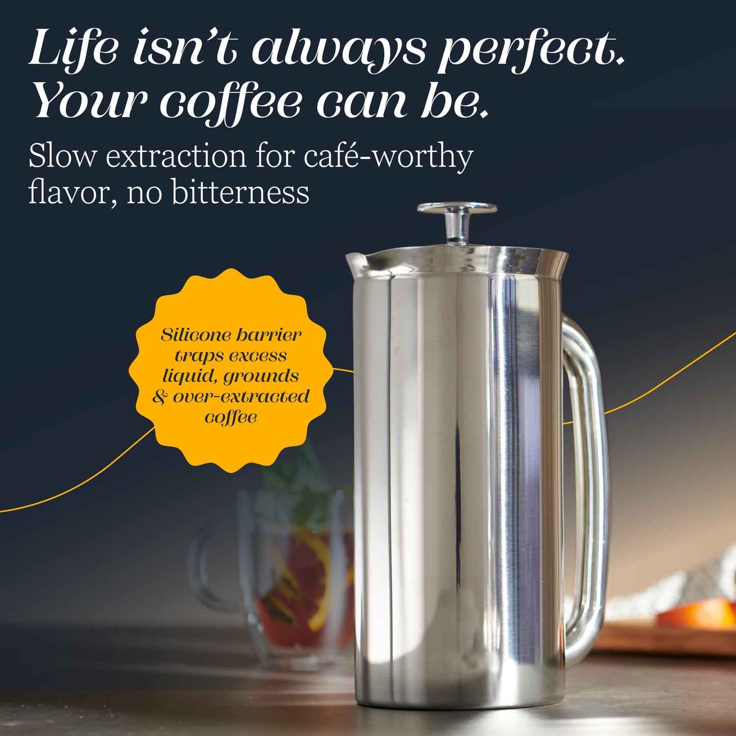 ESPRO Pro P7 French Press Stainless Steel 304 - Patented Double Micro-Filter for Grit-Free Coffee, Double Wall Insulated Coffee Maker, Plastic-Free & Heat Resistant - Polished 32oz