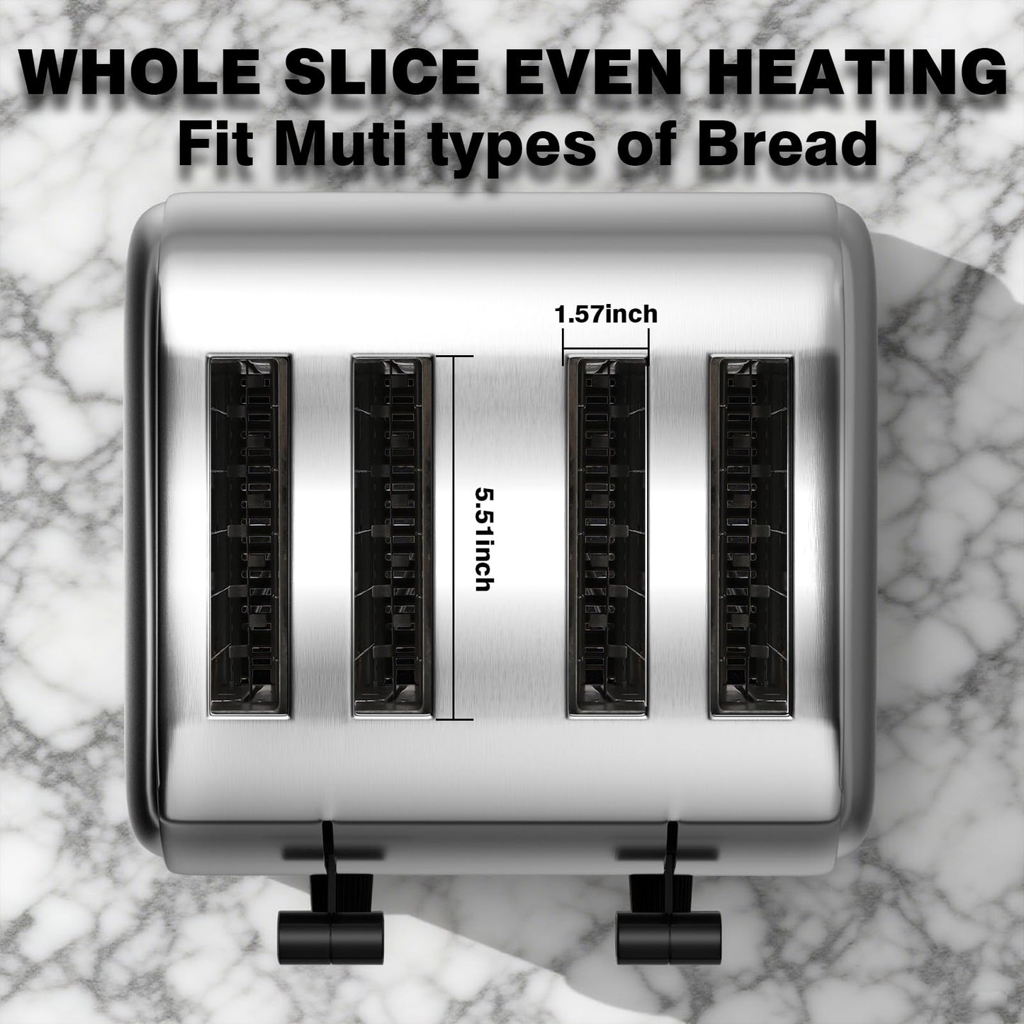 PYY 4 Slice Toaster - 1800W Stainless Steel Heavy Duty Toaster
