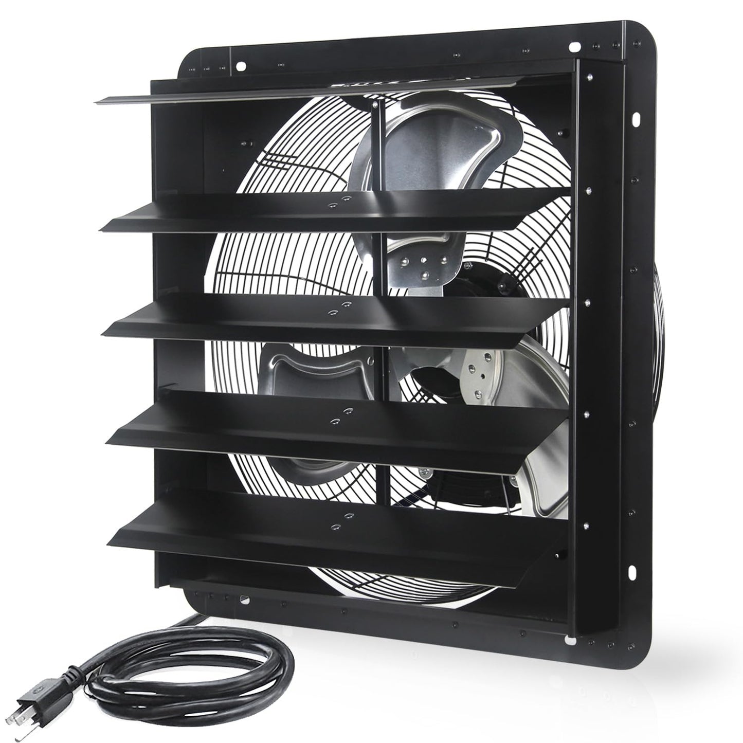 VENTISOL 20 Inch Shutter Exhaust Fan Wall Mounted, 3500CFM Exhaust Fan with Pre-Installed 1.65m Power Cord, Ventilation fan for Greenhouse, Garages, Attic, Shops, Chicken Coop, Black