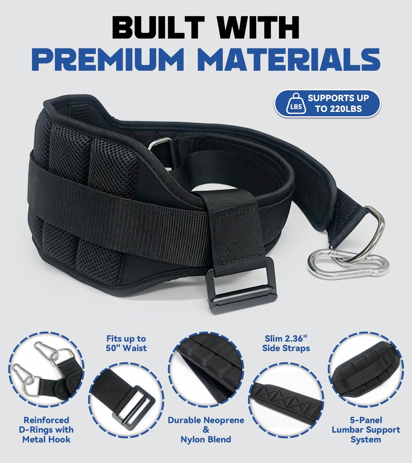 Weight Lifting Belt for Belt Squats, Squat Machine and Rack Attachment, Padded Hip and Thigh Support Belt for Strength Training and Powerlifting