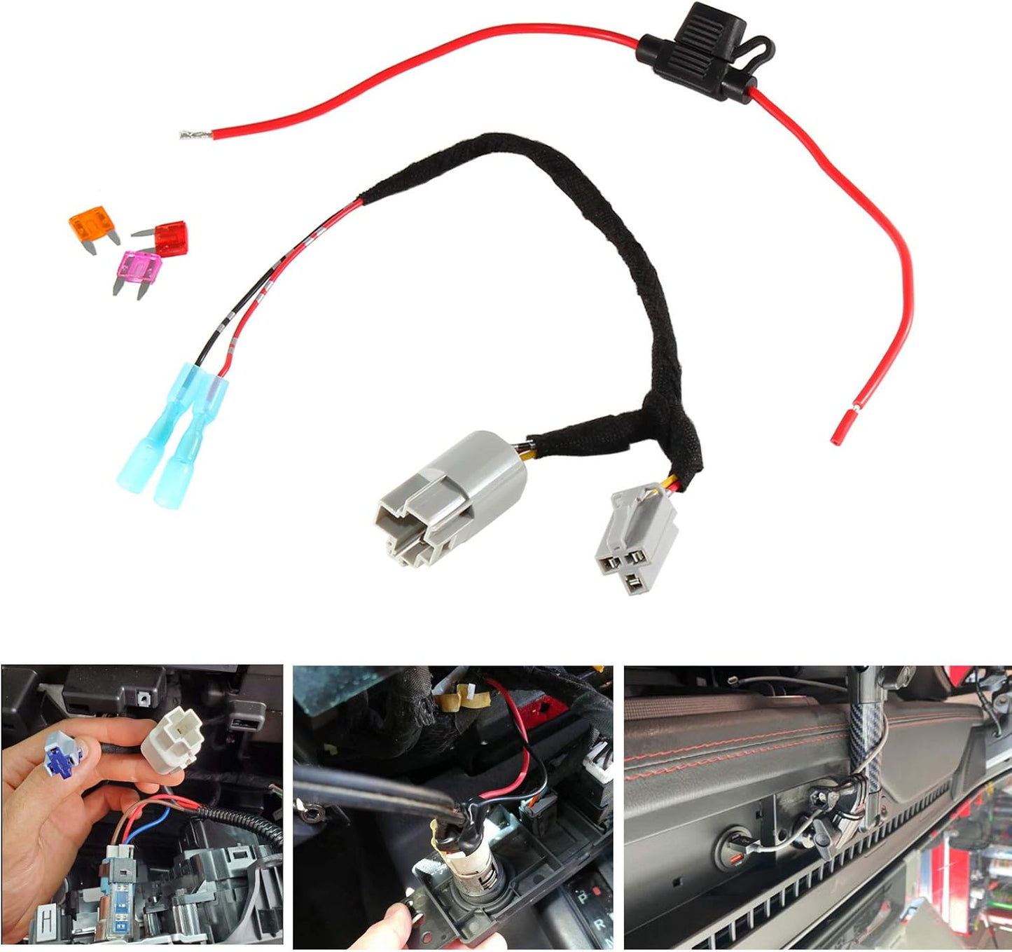 12 2001-2022 RED WOLF Volt Power Adapter Wiring Harness Switch Connector Plug w/Fuse for Chrysler Dodge Ram Power