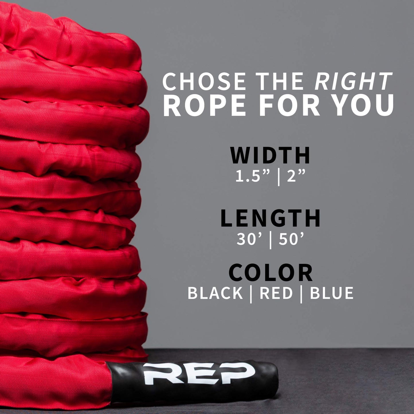 REP Battle Ropes - PolyDacron Battle Rope for Strength and Conditioning Workouts – 1.5" and 2" Diameter, 30ft, 40ft, 50ft Lengths with Optional Cover Sleeve (Red with Sleeve, 1.5 x 50 ft)