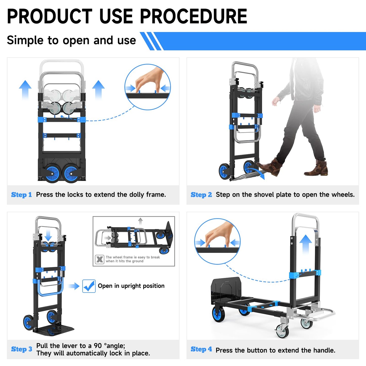 2026 New 3-in-1 Folding Hand Truck & Dolly Cart, 600LB Capacity, Converts to 2-Wheel Upright Dolly with Extendable Handle & Front Brake Wheel - Ideal for Household Moving, Relocation & Transport