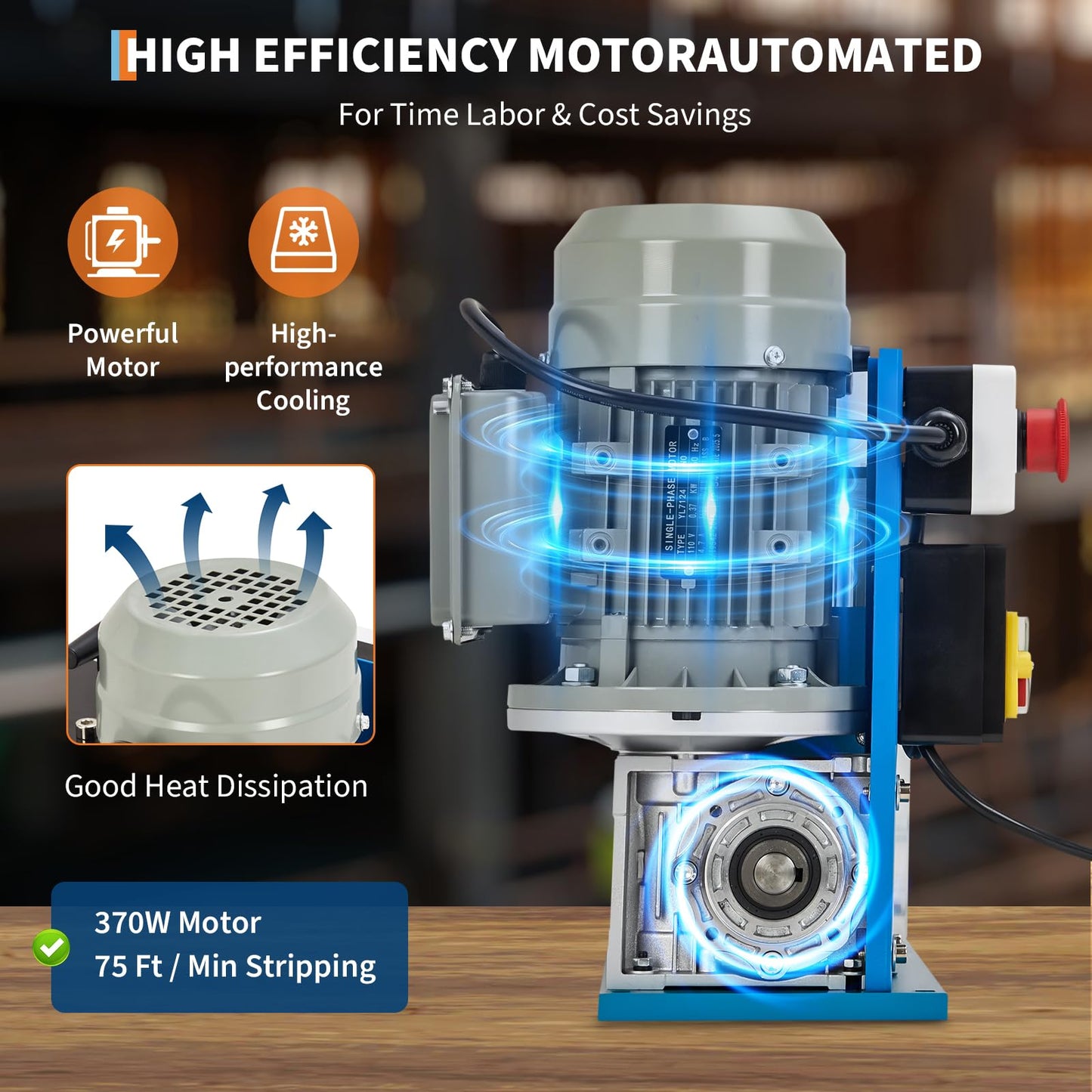 370W Electric Wire Stripper Machine, Automatic Copper Cable Stripper with 0.06"-1.5" Range, 10 Channels, 10 Blades, Transparent Panel, Manual Hand Crank Option for Copper Cable Recycling