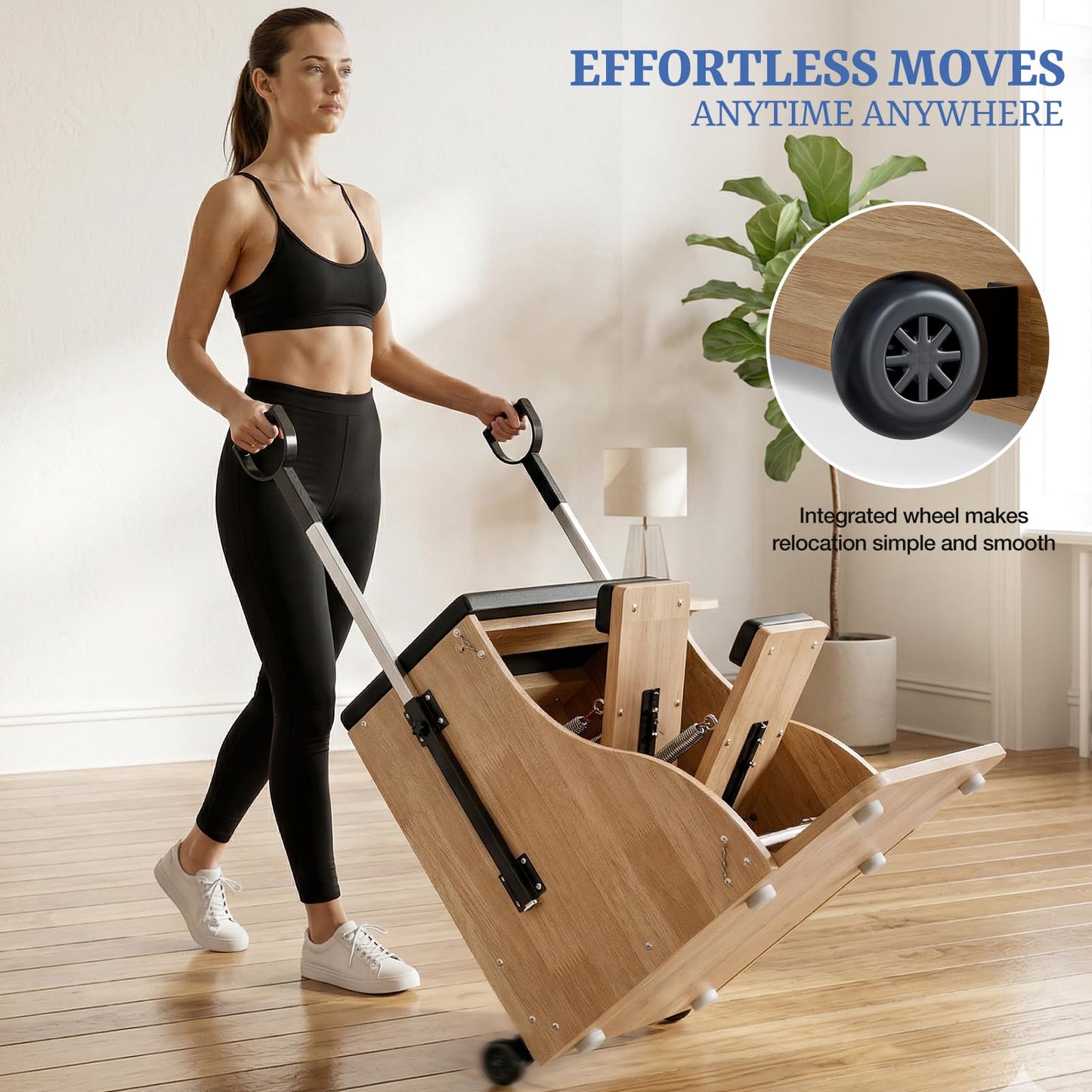 Pilates Chair Wunda Chair Pilates Combo Chair with Handles Split Pedals Reformer Machine for Yoga Core Training Rehabilitation Includes Non-Slip Socks (Wood Panel Bracket)