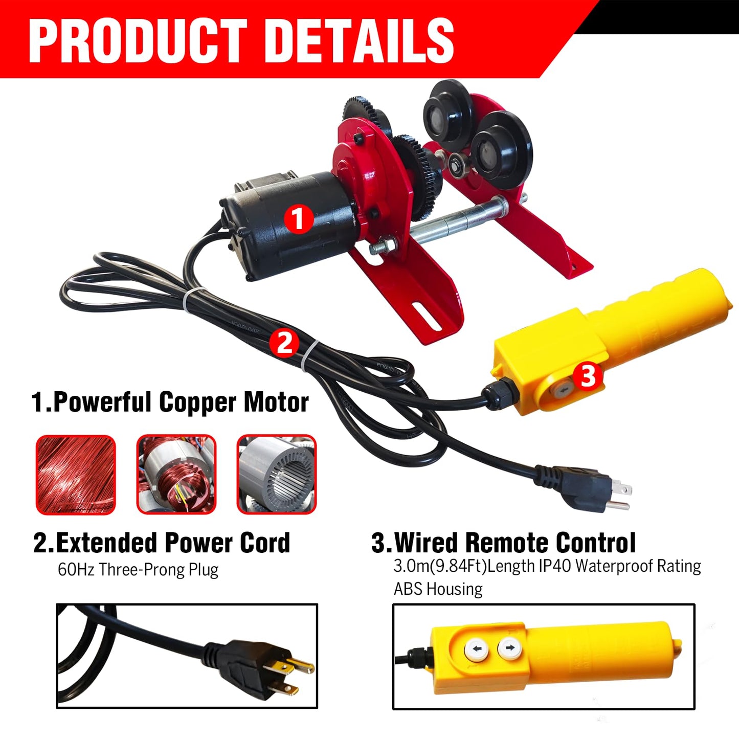 Electric Trolley for Power Hoist 1100LBS Capacity,Fit 2.68-4.33 in I-Beam,Push Geared Overhead Crane Heavy Duty Wheels System for PA200 to PA500 Hoists,Perfect for Gantry Cranes,Warehouses