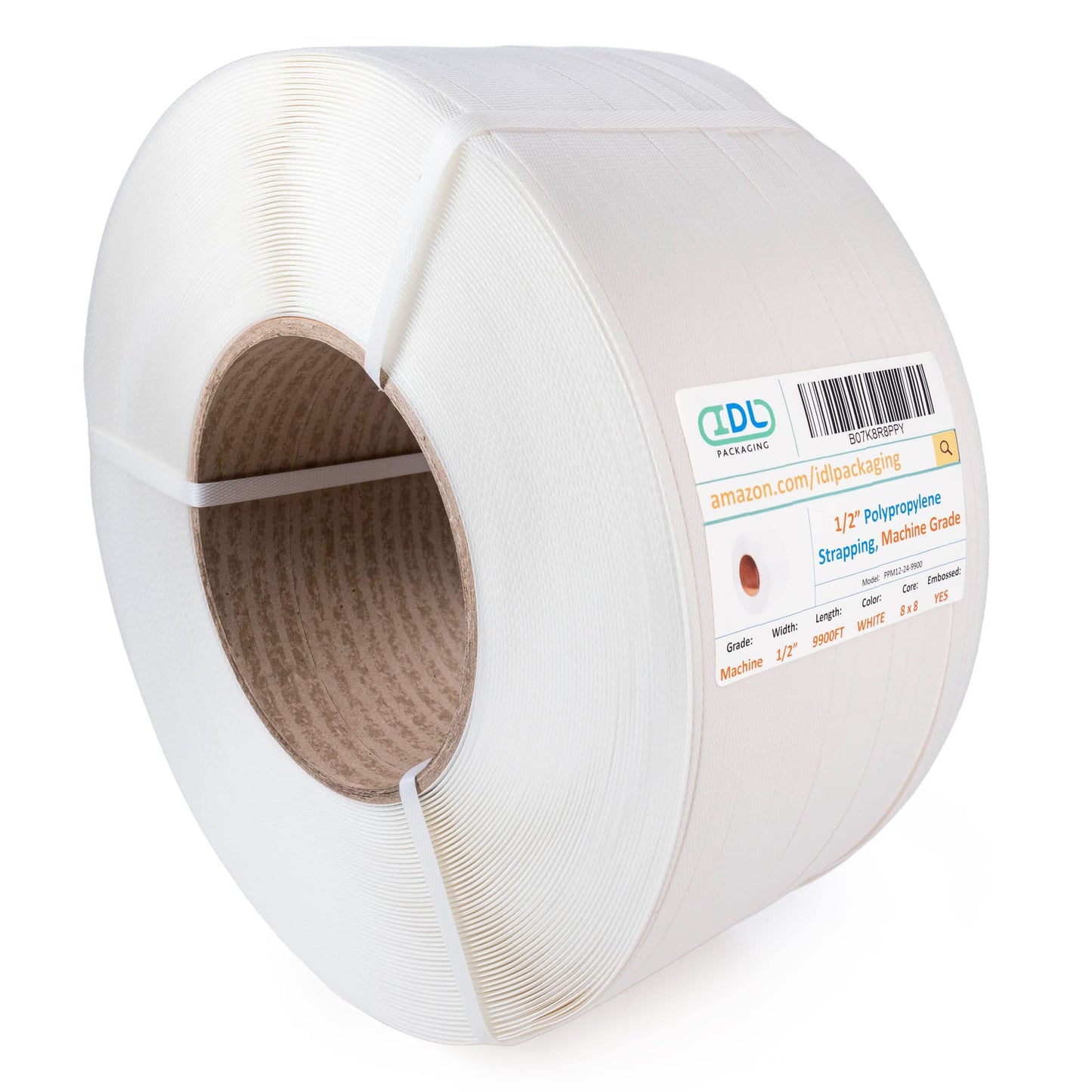 IDL Packaging 1/2" x 9900' Machine Grade Polypropylene (PP) Strapping Roll of 8" x 8" Core Size (350 lbs Break Strength) for Automatic and Semi-Automatic Machines - Lightweight Poly Banding Packaging