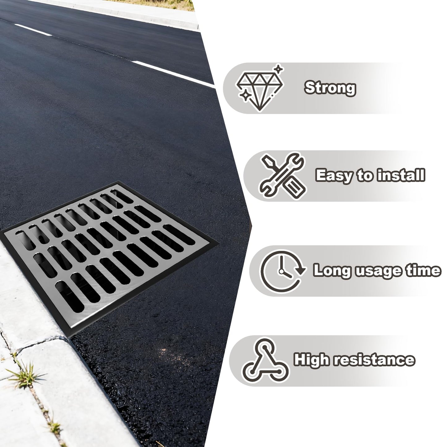 2 Pack Catch Basin with 304 Stainless Steel Grate, 18x18x15 in Large Drainage Catch with Debris Basket, French Drain Basin Without Reserved Hole for Yard, Downspout, Patio, Municipal Pipeline (2)