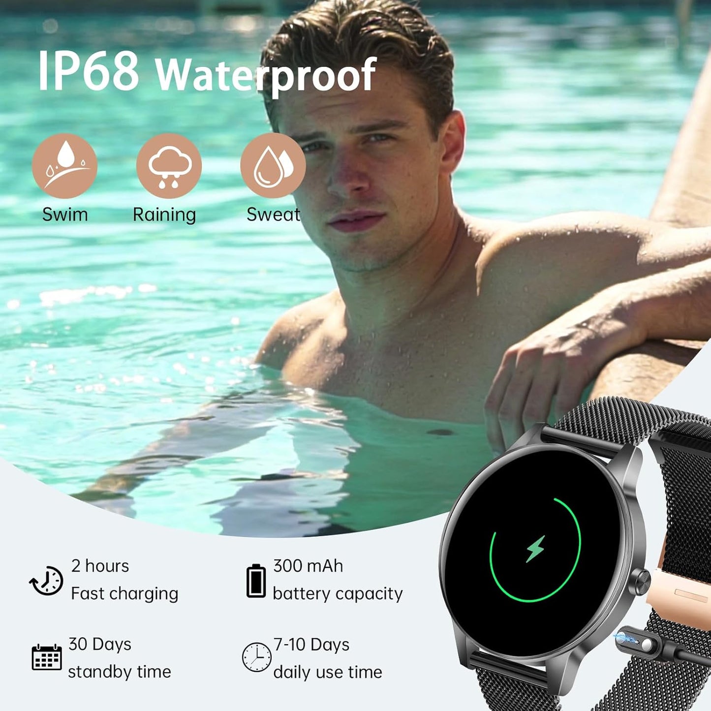 Lefitus 1.27" 130+ IP68 Smart Watches for Men Women(Answer/Make Calls), HD Screen Fitness Tracker with Heart Rate/Sleep
