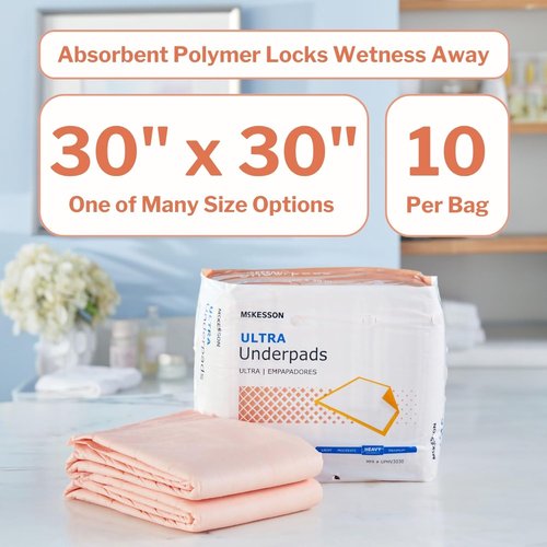 McKesson Ultra Underpads - Heavy Absorbency Incontinence Bed Pads | 30" x 30" | 100 Count