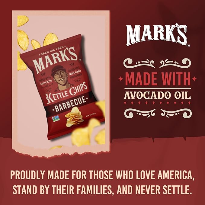 MARK’S Kettle Cooked Avocado Oil Potato Chips, BBQ – Seed Oil & GMO Free | Barbecue, 5 oz (Pack of 3) | Gluten Free, Non-GMO, Chips for Clean & Healthy Snacking
