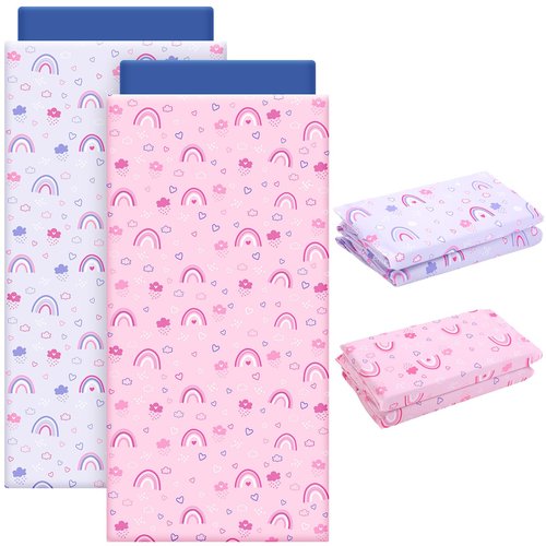 CroBlissful 2 Pcs Nap Mat Cover for Toddler Sheet 47 x 21 Inch Kids Nap Mat Covers Daycare Sewn in Flap Design Pastel Sleeping Microfiber Sheet for Girls Boy Preschool Kindergarten(Rainbow)