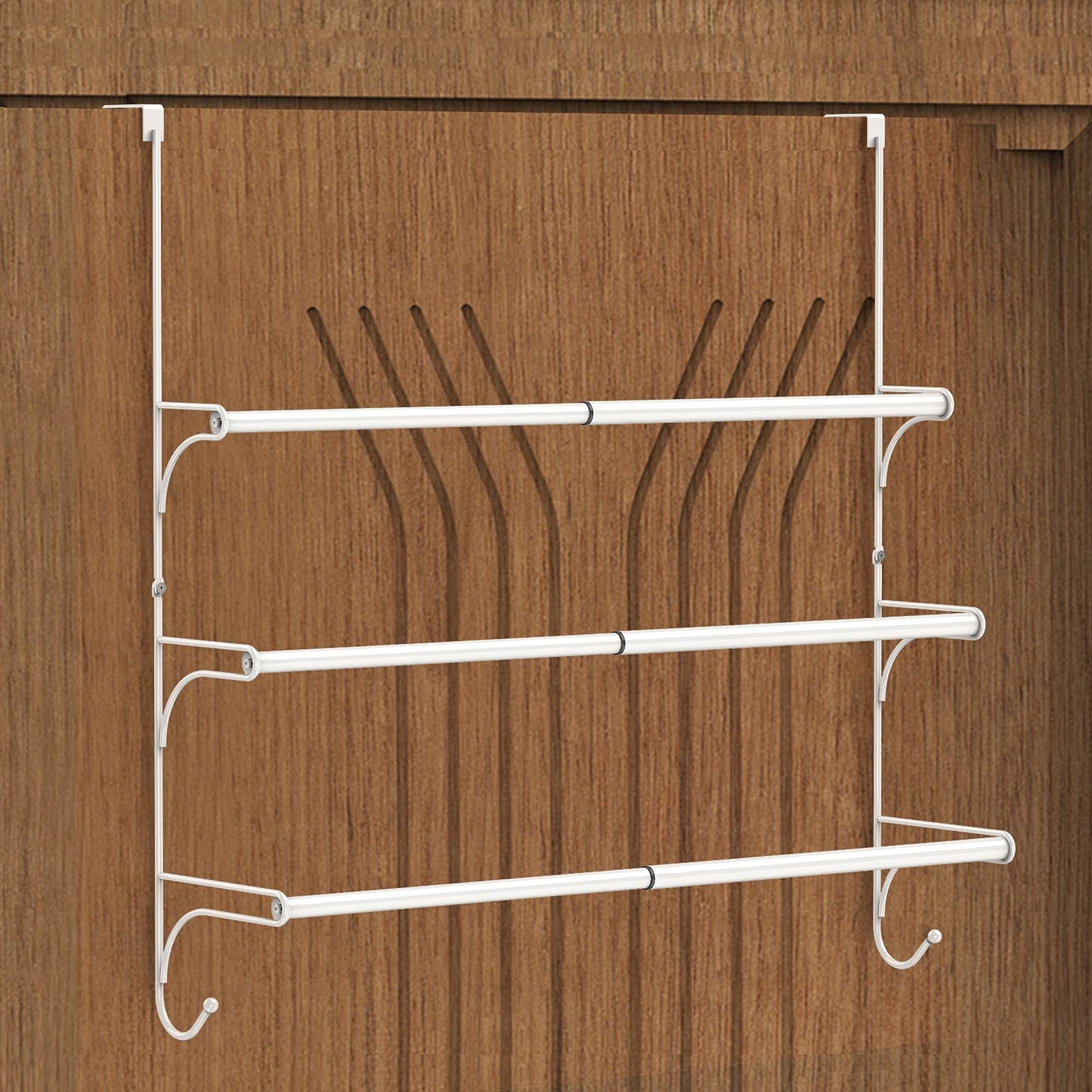 AULEDIO Adjustable Over The Door Triple Towel Rack with Hooks,White