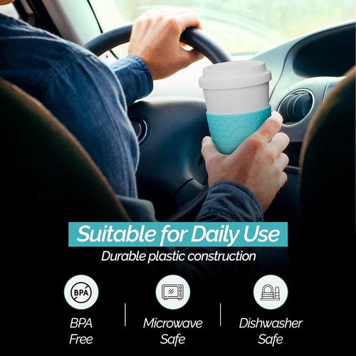Copco 16 oz Acadia Travel Mug, Set of 3 – Double-Wall Insulated Coffee Cups with Non-Slip Sleeve for Hot & Cold Drinks, BPA-Free Plastic, Cup Holder Friendly & Portable Drinkware (Azure Blue)