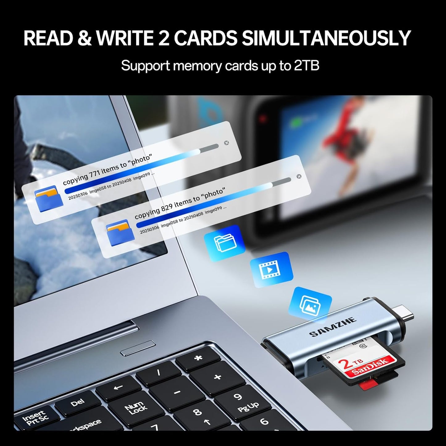 SAMZHE 3.0 2 1 17 16 15 SD Card Reader USB C, USB Micro SD Card Reader in Memory Card Reader for MicroSD SDHC SDXC