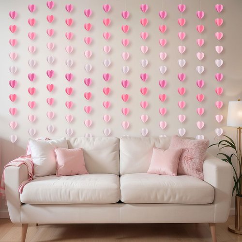 Epakh 12 Pcs Valentines 3D Heart Garland Banners 57ft Hanging Paper Heart Streamers Valentines Wall Decorations Party Decor Supplies for Galentines Wedding Classroom Birthday(Gradient Pink)