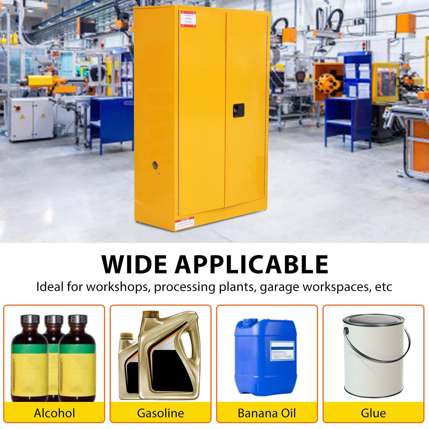 EliteEdge 45 Gal Flammable Safety Cabinet, 43" x 18" x 65" Galvanized Steel Industrial Flammable Liquid Storage Cabinet with Adjustable Shelves, Fireproof Double-Wall Design, Manual Close Doors