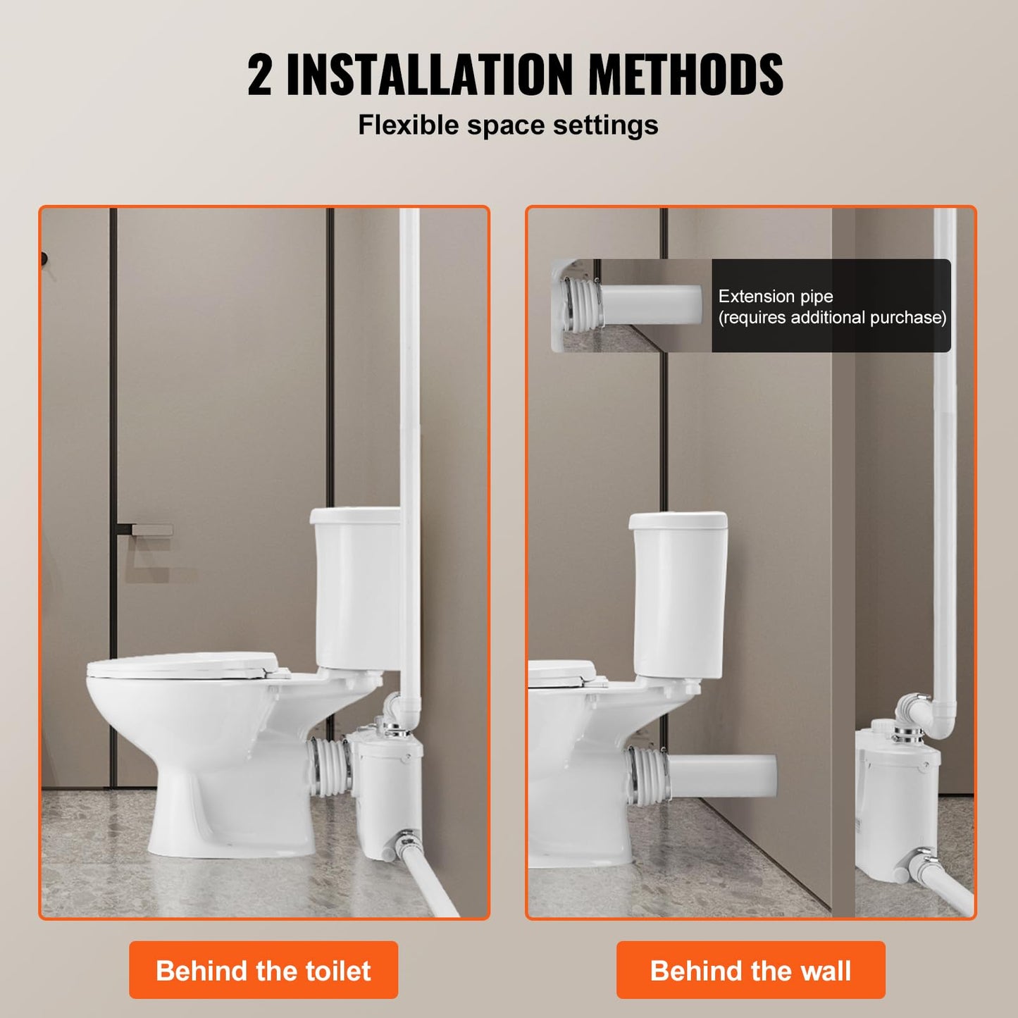 VEVOR Macerating Toilet System with Powerful 500W Macerator Pump, Rear Discharge and Upflush Toilet For Basement, Dual Flush Water Disposal, Macerating Toilet System Kit with 3-Inlet, Space Saving