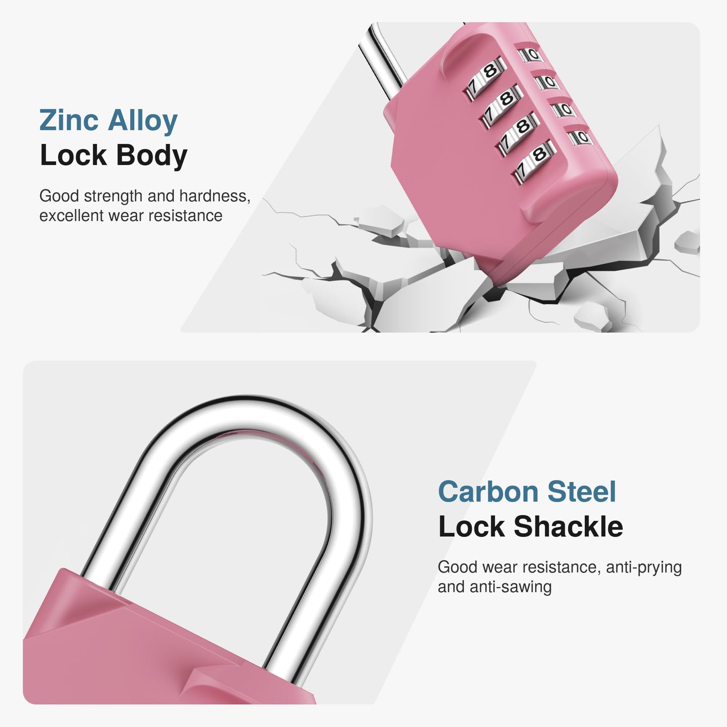 Puroma Combination Lock 4 Digit Waterproof Locker Locks Secure Outdoor Padlock for Gym Lockers, Toolboxes, Gates, Fences, Storage, Sports Locker, Cabinets (Basic Pink Rose)
