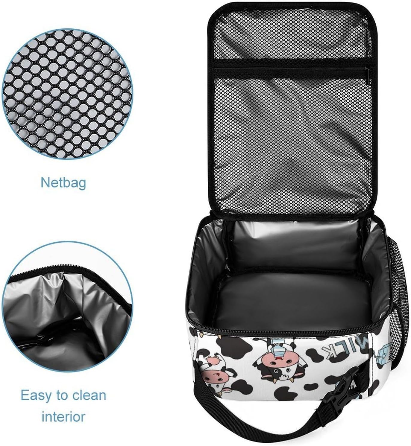 100% BLUE COLLAR Backpack Set Daypack Set Backpack Laptop Milk Cow Print Bookbag with Lunch Bag & Storage Bag