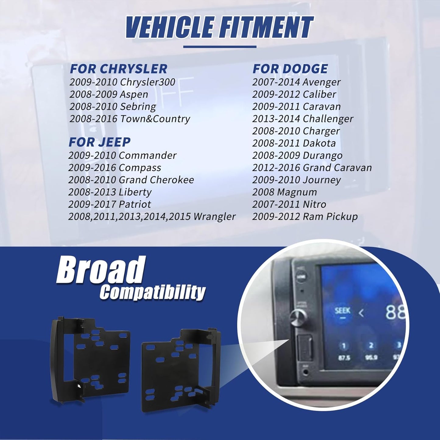 2007-2016 Double DIN Radio Installation Dash Kit with Radio Wire Harness for Jeep Dodge ChryslerAftermarket Radio