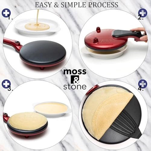 Moss & Stone Electric Crepe Maker - 8 Inch Nonstick Cooktop with Dual Temperature Settings | Easy to Use for Pancakes & Blintz