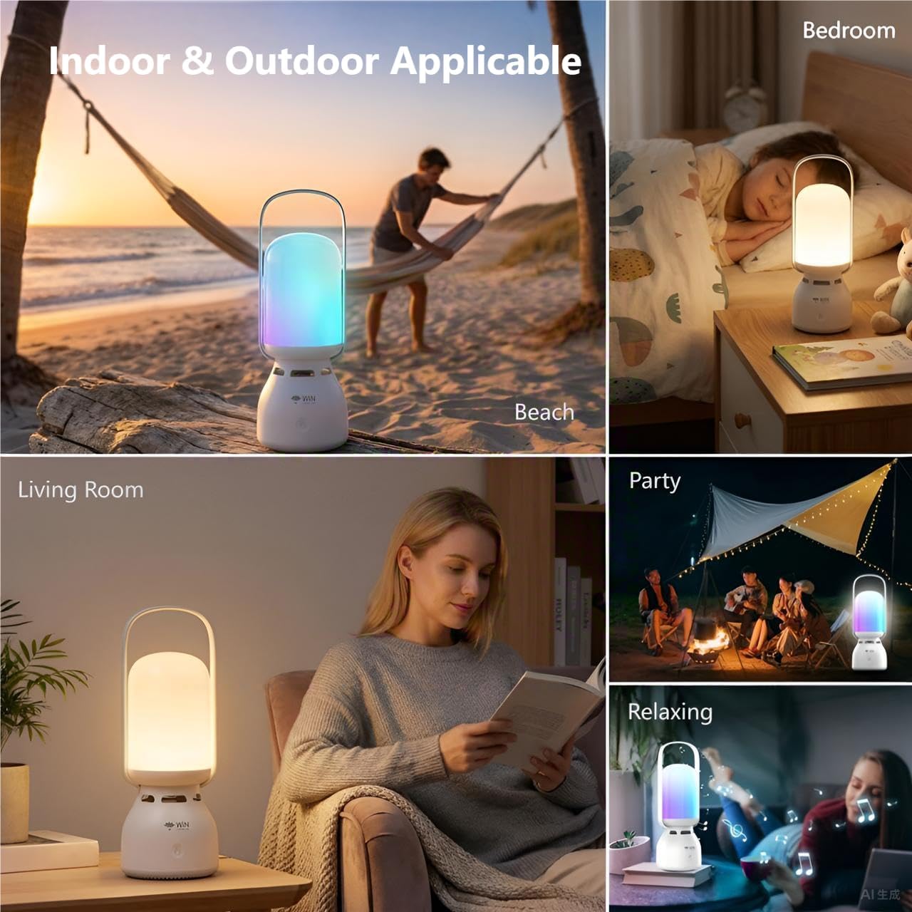 WIN FUNNY LIFE 3-Gear 11 Bluetooth Camping Lantern Speaker, LED Night Light, Modes RGB Colorful Lantern Speaker