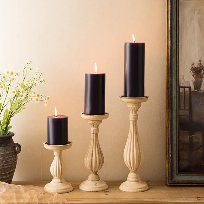MOZEAL 3" x 8" Hand-Poured Unscented Large Candle,Smokeless Rustic Pillar Candle Set of 2,No Drip,Approx 150 Hours Burning,Wedding,Dinner,Christmas and Home Decorative,Tall Dark Purple Candle