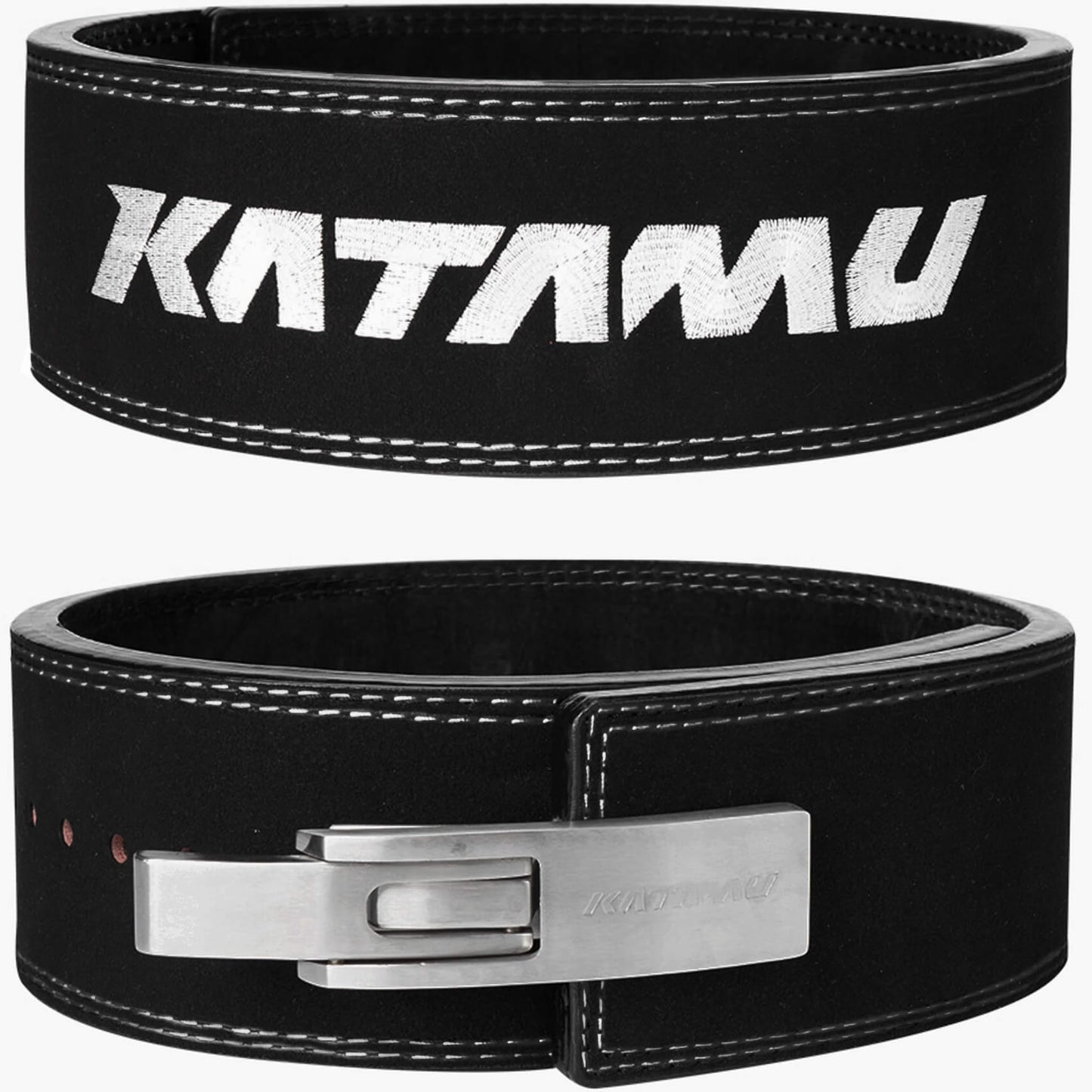 Katamu Black USPA & IPL Approved Lever Belt — Premium 10mm and 13mm Leather Powerlifting Belt for Men and Women, Steel Lever Buckle, 4 Inch Back Support for Deadlifts