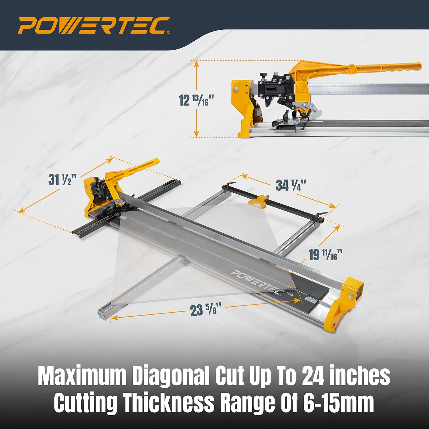 POWERTEC PRO 48" Manual Tile Cutter with Green Laser Guide - Cuts Ceramic, Porcelain & Glass, Large Format Tile Cutting, Aluminum Base (71980)