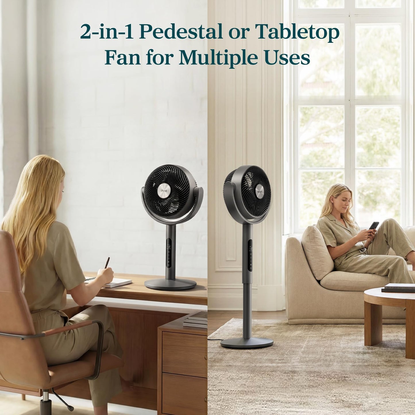 Levoit Standing Smart Fan for Bedroom, 1451CFM Ultra-High Airflow, 12H Timer with WiFi/Voice/Remoter, Auto 120°+90° Oscillating, Quite 20dB, 12 Speeds, 4 Modes, DC Motor, 2 in 1 Pedestal & Tabletop