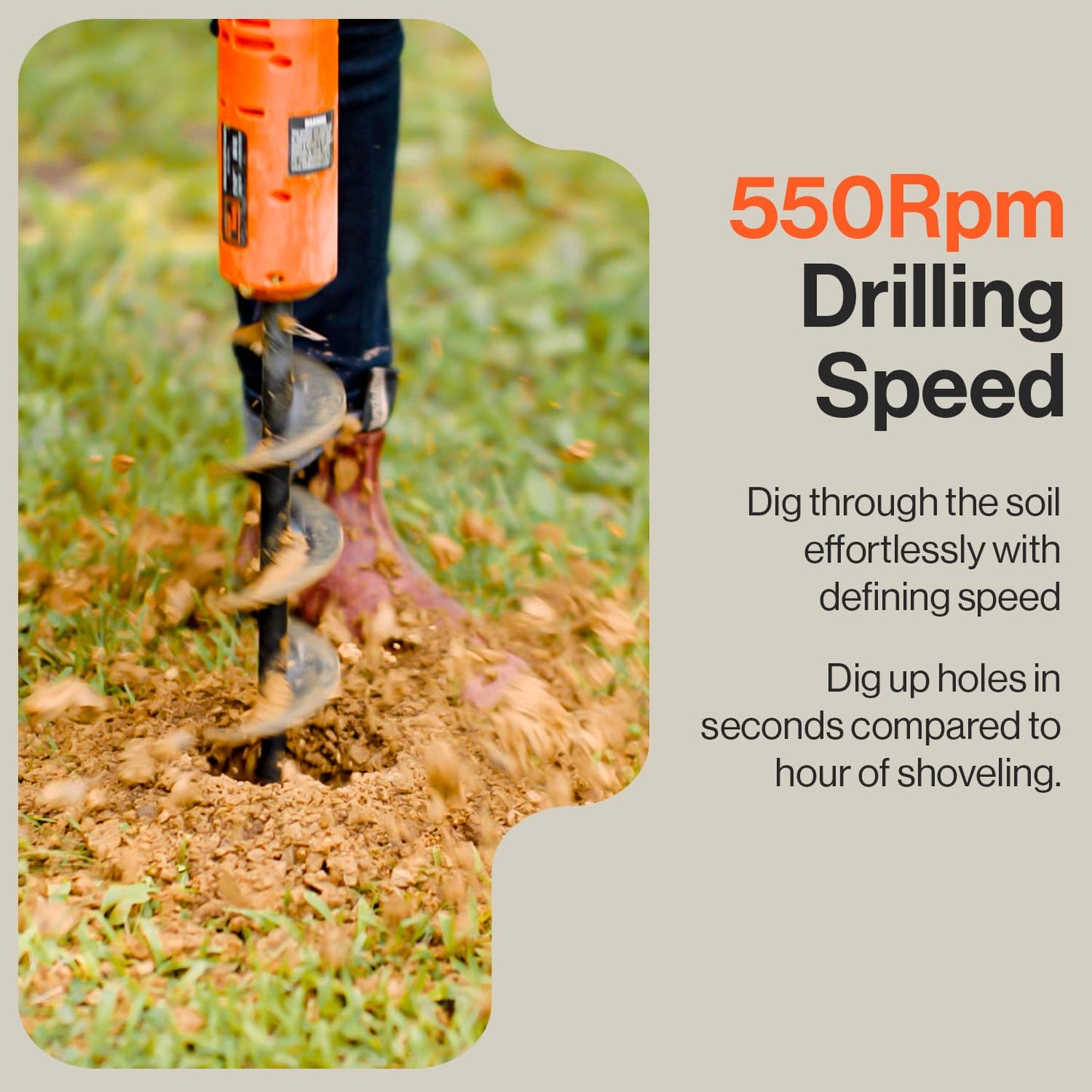 SuperHandy Earth Auger Electric Power Head w/ 12" x 3" Auger Bit 20V 4Ah Rechargeable Battery/Charger for Earth Burrowing/Drilling & Post Hole Digging
