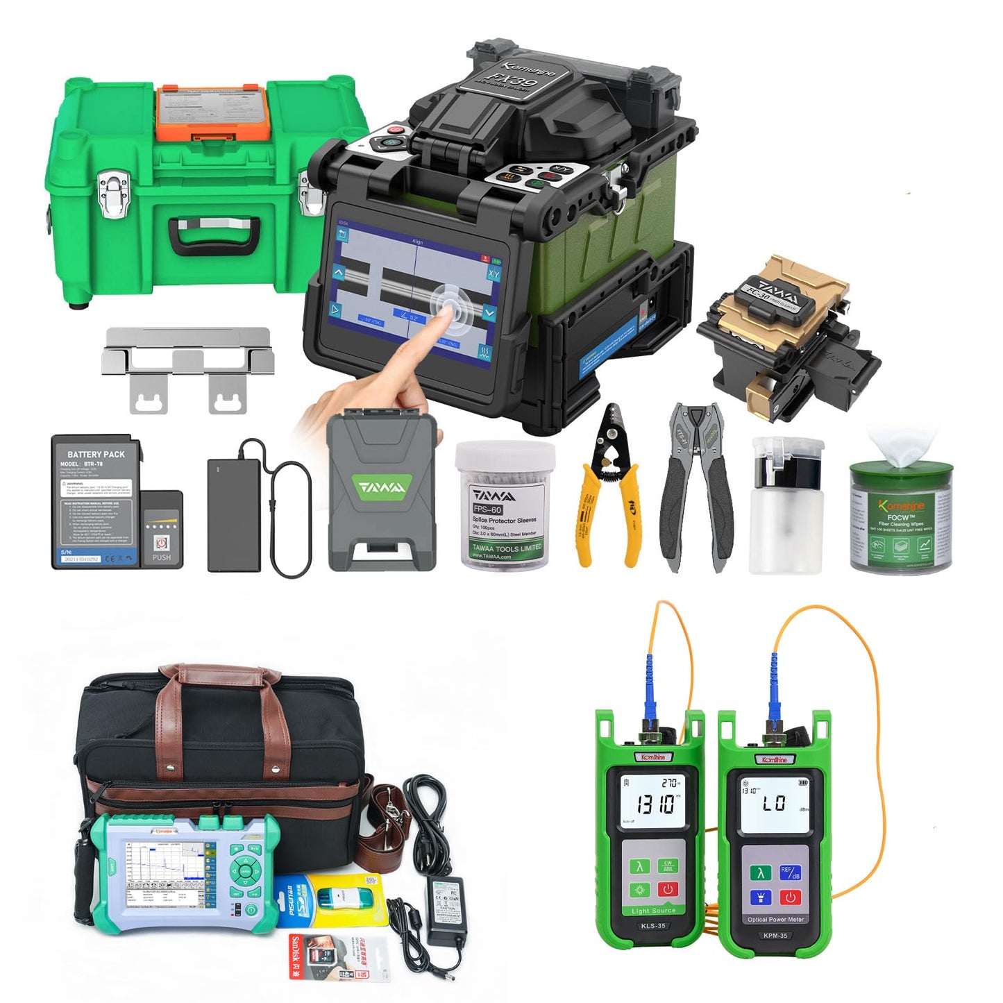 Komshine FX39 Fiber Fusion Splicer 6 Motors Core Alignment Splicing with Extra Electrodes, SM OTDR 1310/1550nm 32dB with VFL, 7 Wavelengths Power Meter, Optical Light Source