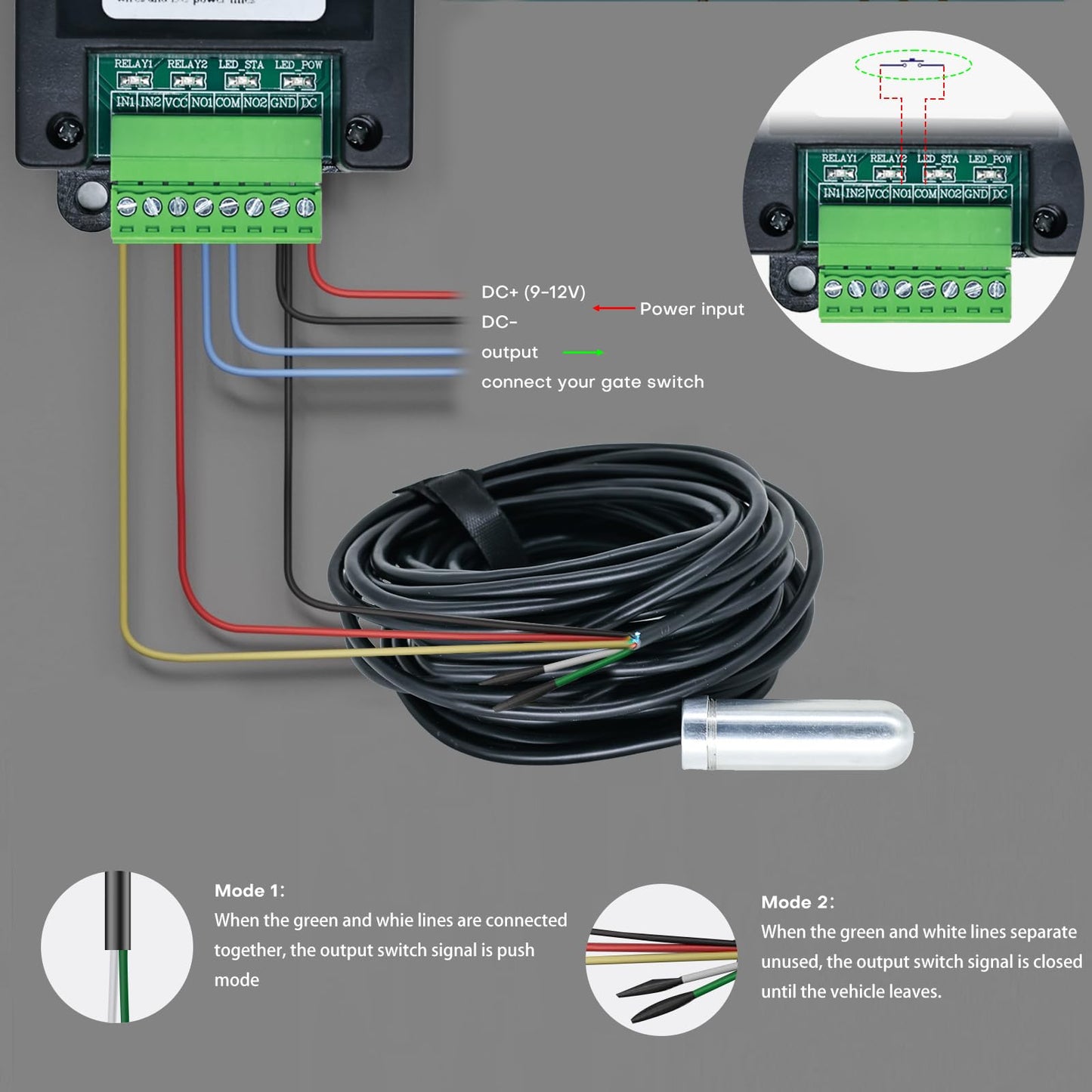 Universal Vehicle Detector for Driveway, No Digging Installation, Automatic Gate Opener Sensor, Loop-Free Compatible with Most Systems, 12-24V DIY Magnetic Sensor