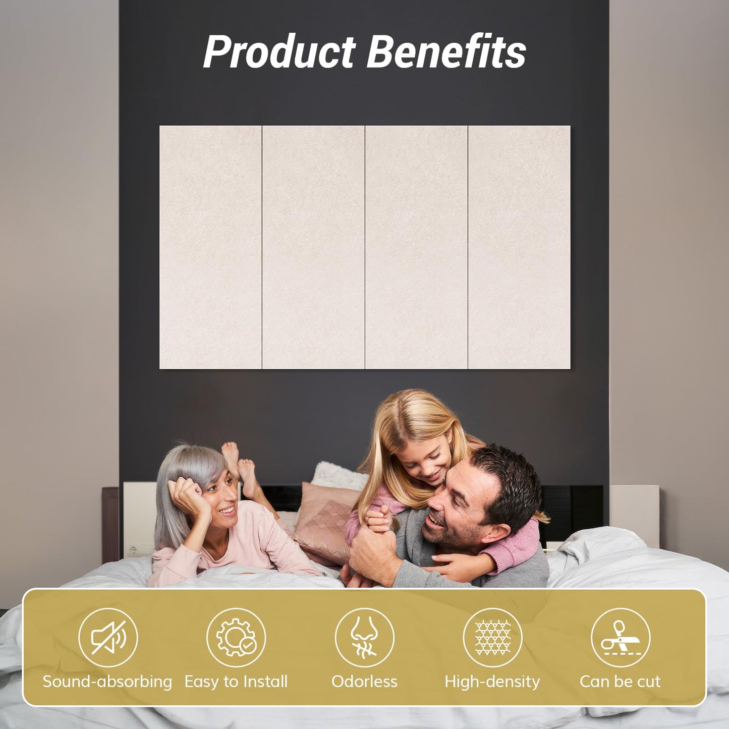 TONOR Large Acoustic Panels Self-Adhesive, 8PCS 44.1" x 21.7" Sound Absorbing Panel, Acoustic Wall Panels for Interior Wall Decor and Recording Studio Acoustical Treatments, Living Room, Oatmeal