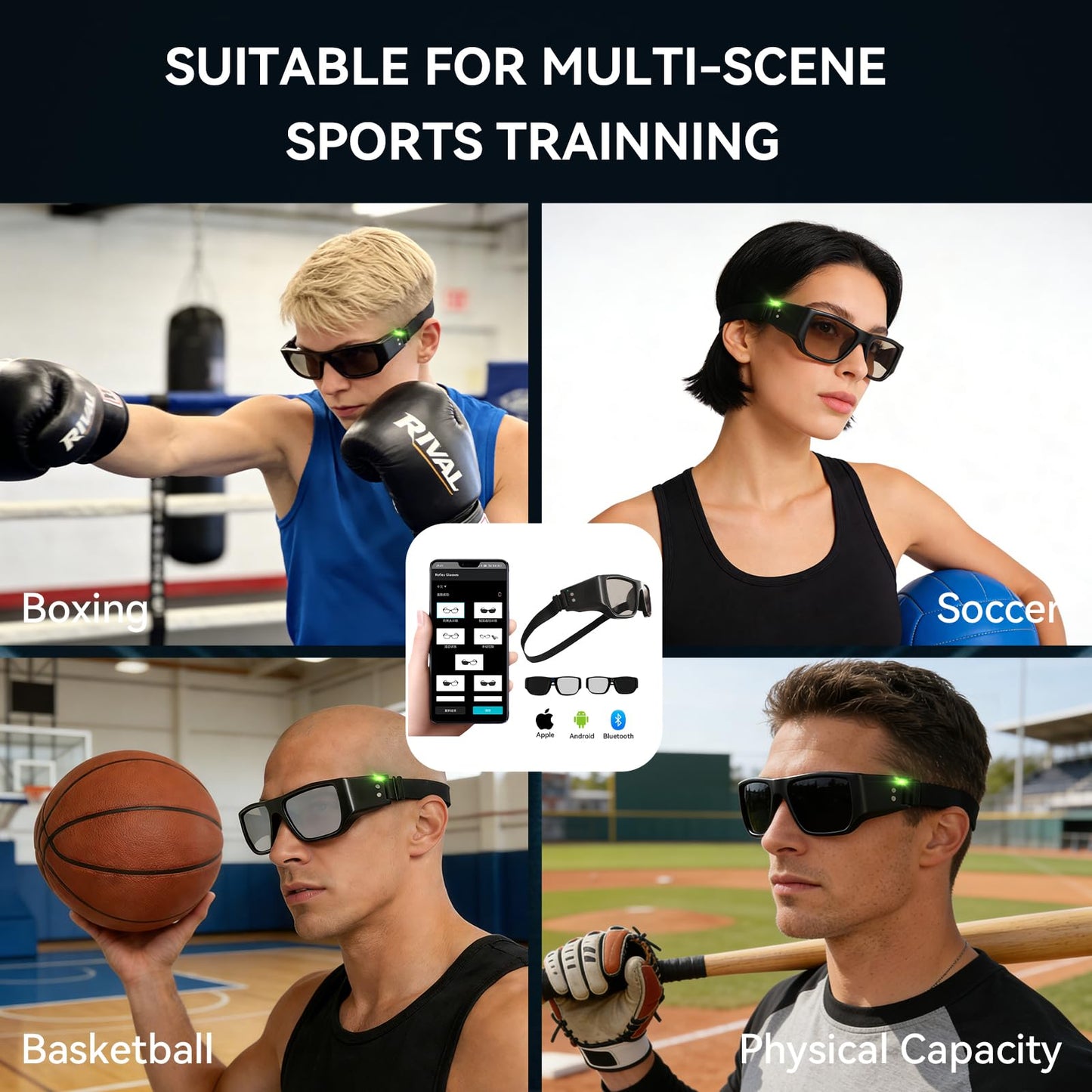 Netrix Reflex Glasses for Sports Training - Smart Vision & Reaction Speed Enhancer for Boxing, MMA, Baseball, Tennis - Adjustable Fit, Touch Control & Magnetic Charging