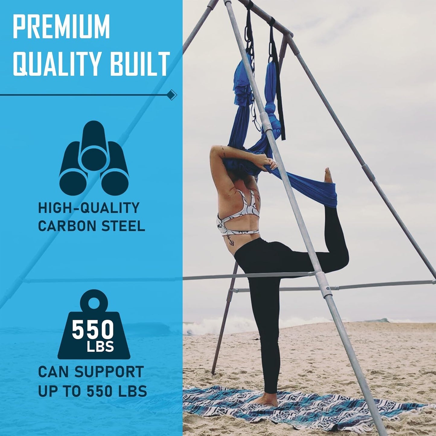 FEBTECH - 5.3 Ft Aerial Yoga Stand Frame - Support Up to 550 LBs for Indoor & Outdoor - Perfect Yoga & Gymnastics Equipment Stand for Hooks, Lyra, Hammocks, Silk, Punching Bag