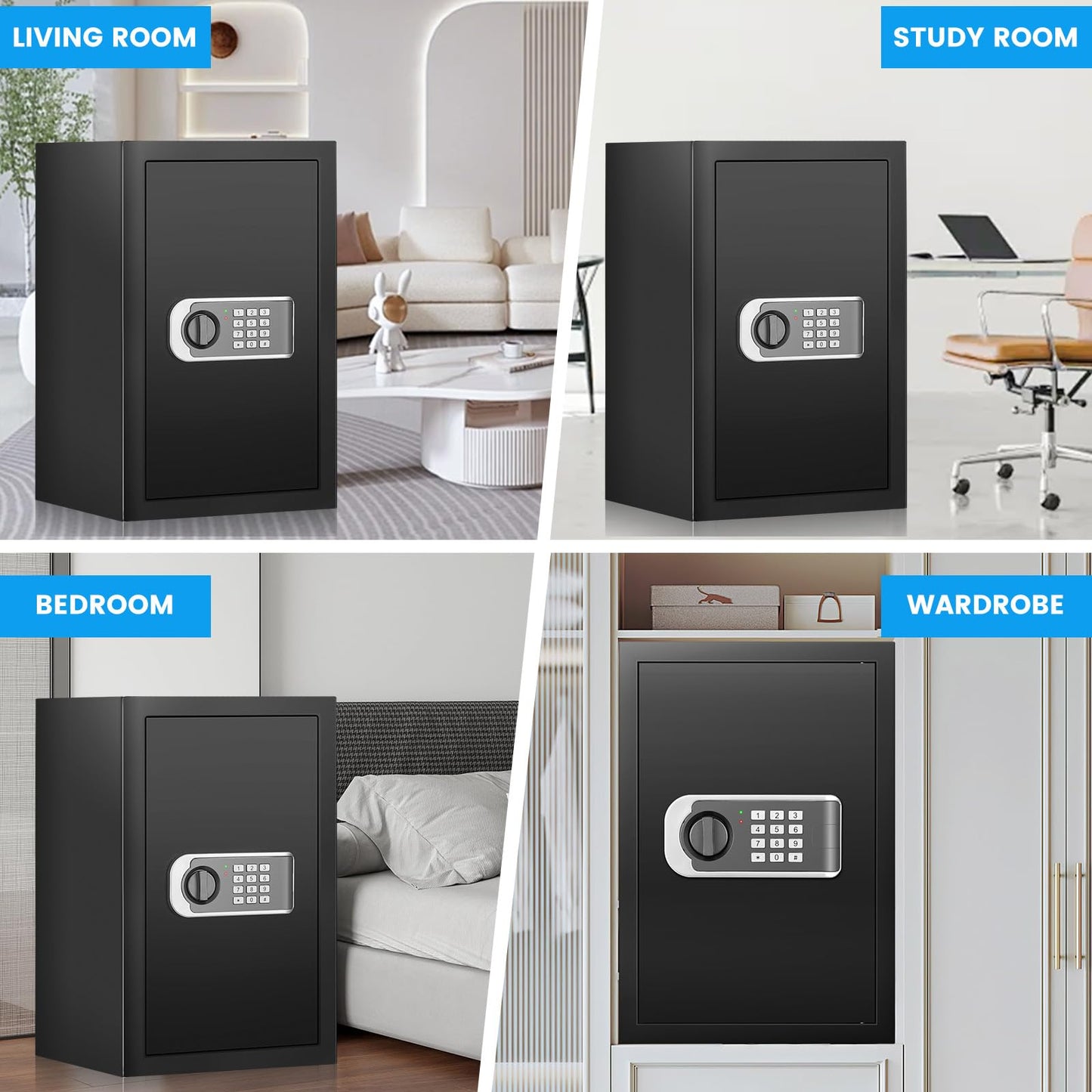 [19.7" Tall] Safe Box, 3.5 Cuft Home Safes with Fireproof Waterproof Bag, Security Digital Safe for Home with Programmable Keypad Keys, Smart Alert, Mute Mode, Anti-theft Document Safe for Valuables