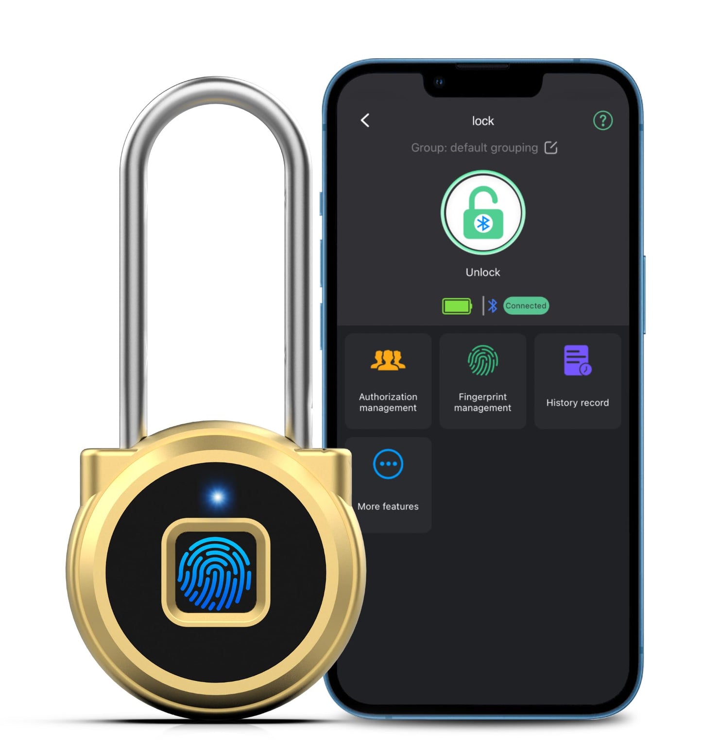 Anweller Fingerprint Gym Locker Lock, Keyless Biometric Long Shackle Small Padlock, Electronic Digital Bluetooth Smart Waterproof Pad Lock for Outdoor Fence Gate School Storage Sport Backpack Travel