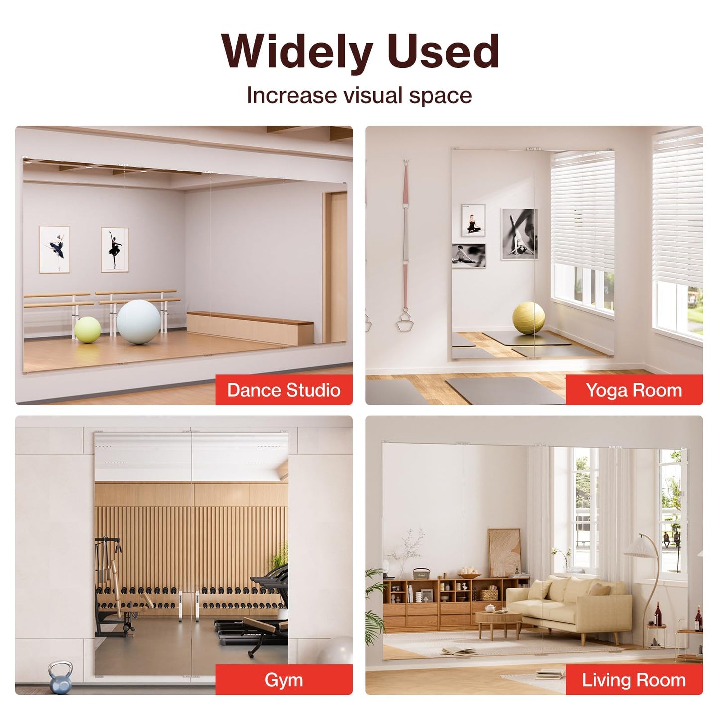 BRIVUE Gym Mirror - 60" x 48" (2PCS of 60" x 24") Frameless Wall Mirrors, Easy Installation Unbreakable Non-Glass Nanomirror, Ideal for Dance, Yoga, Workout, Home Gym, Rehearse, Pilates, Kids Room