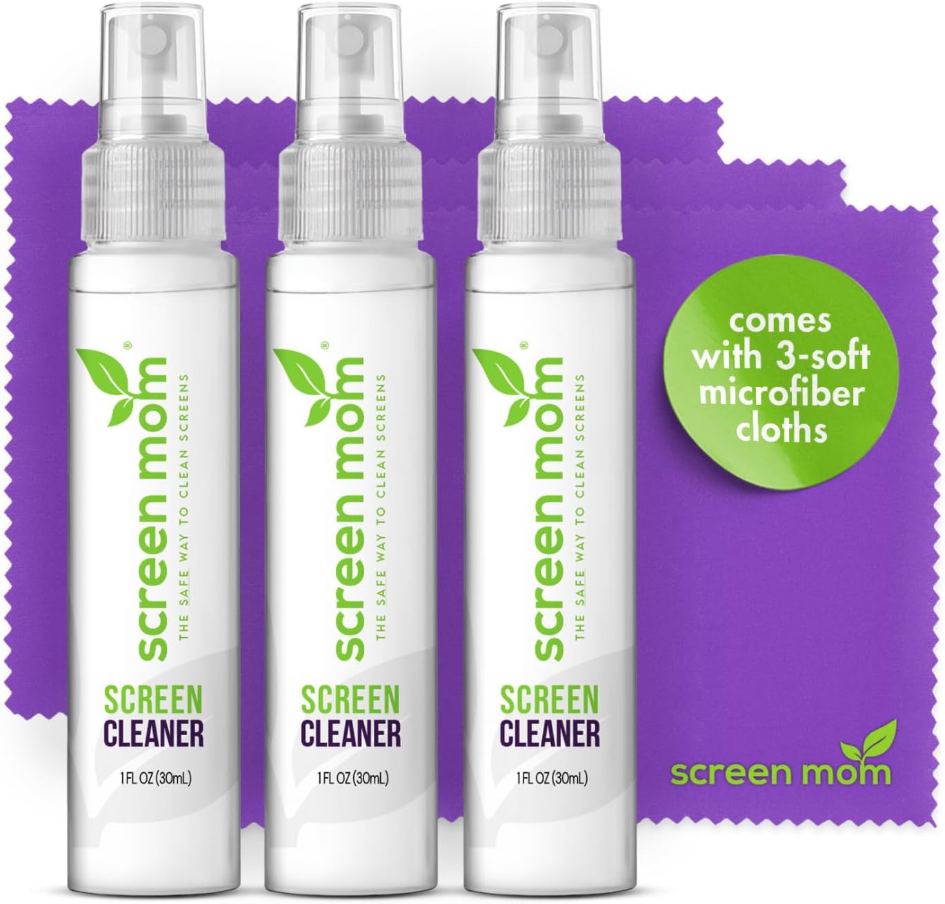 Screen Mom 3-Pack (3x1oz) Screen Cleaner Spray and Microfiber Cloths by -Screen Cleaner Spray and Wipe for TV