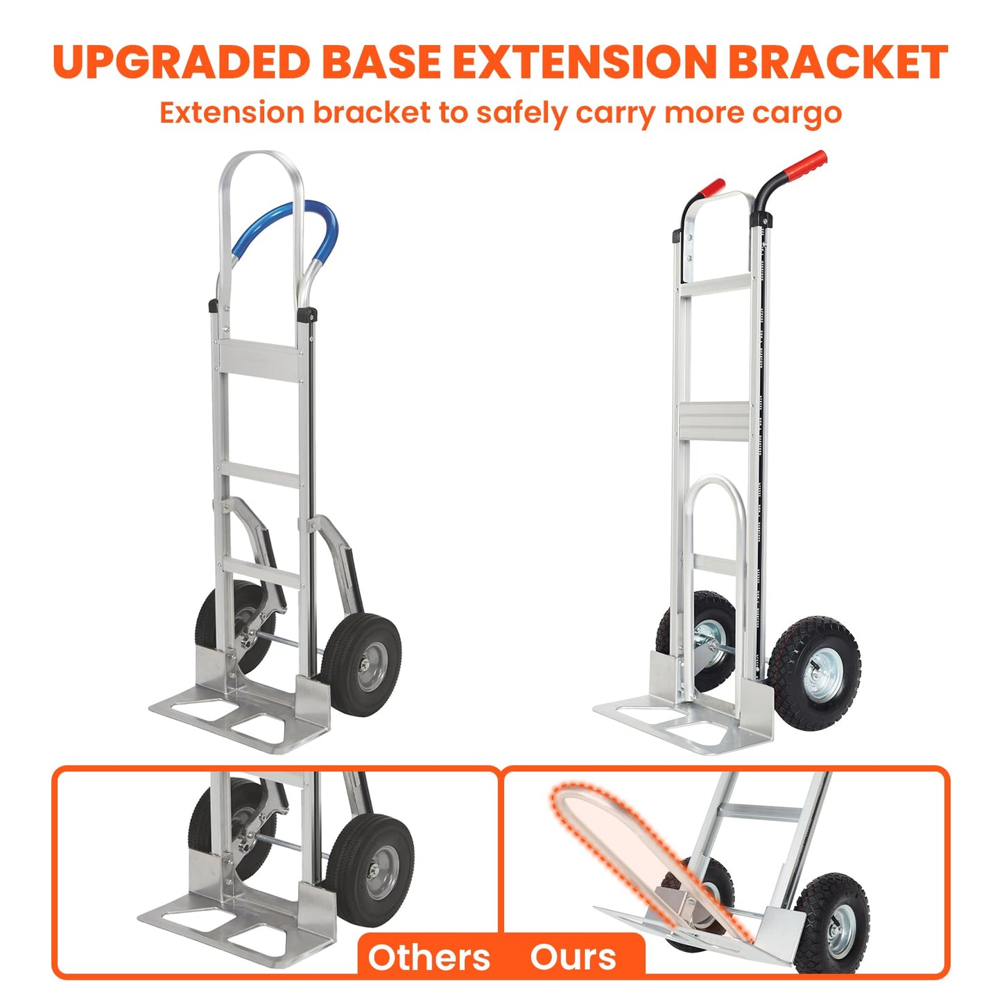 Aluminum Hand Truck Dolly Cart with 10" Pneumatic Tire,Hand Trucks Heavy Duty 600 LBS Capacity,Platform Hand Cart for Transport & Moving in Warehouse, Home, Supermarket