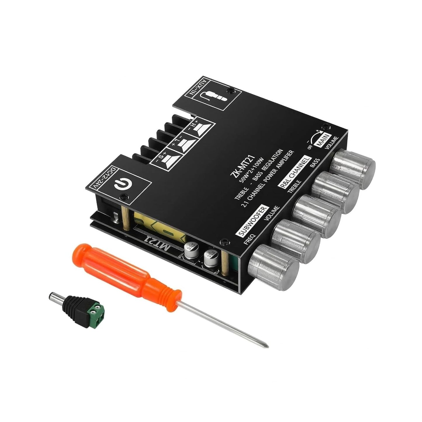 ZK-MT21 2.1 12V-24V Channel Bluetooth Amplifier Board Mini Audio Receiver with Subwoofer Output, Bass Treble Control