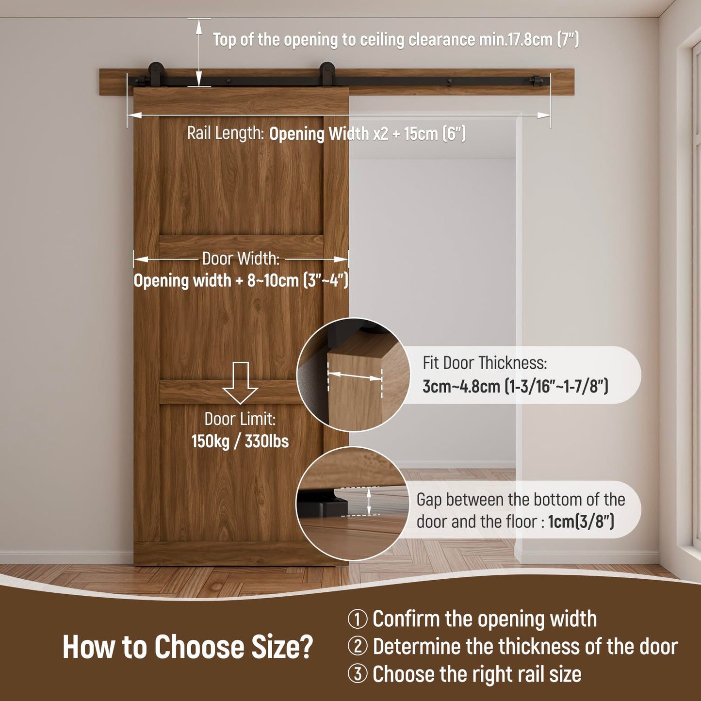 CCJH 5FT Sliding Barn Door Hardware Kit, Heavy Duty, Smoothly and Silently, Easy to Install, Fit 30" Width Single Door Panel, T-Shaped Style Black