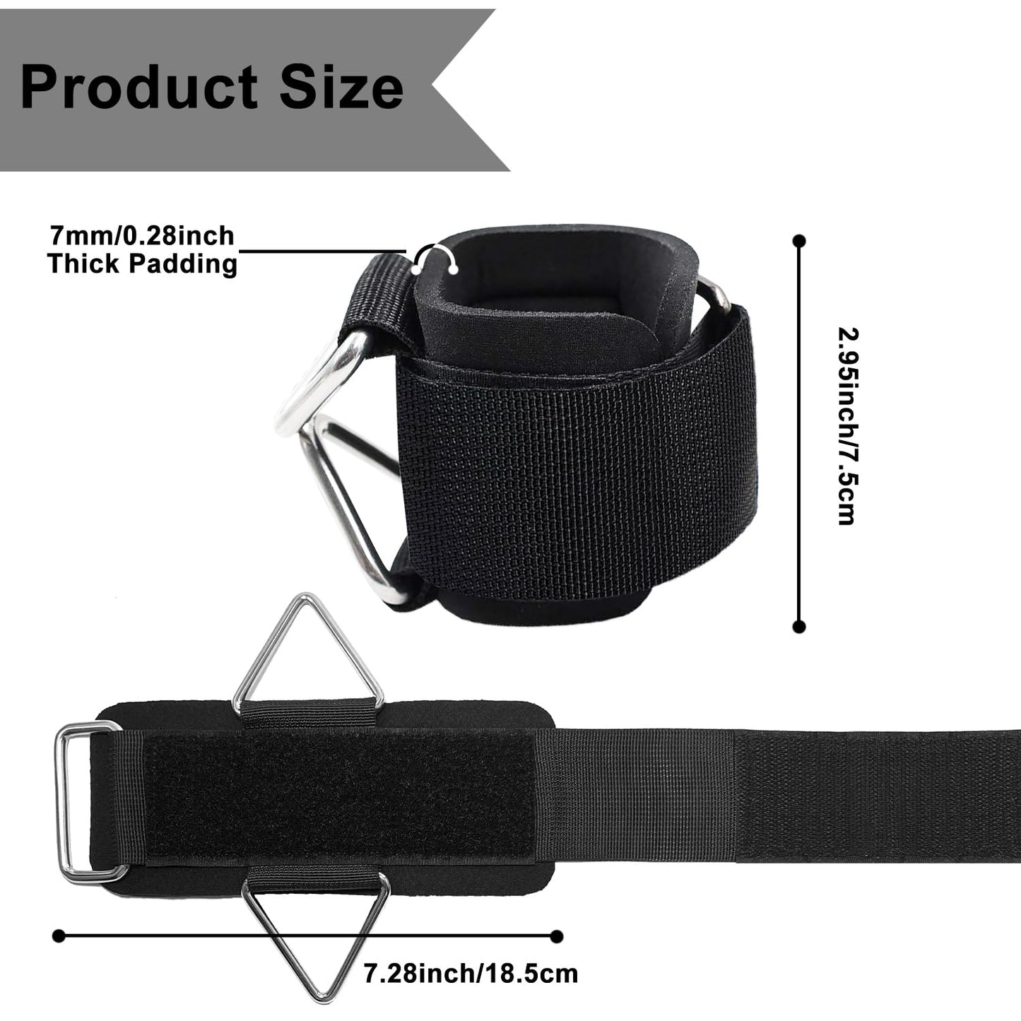 Anemeeoke 2Pack Wrist Cuffs for Cable Machine, Adjustable Neoprene Padding, One Size Fit All, Fitness Wrist Straps for Men Women, Black