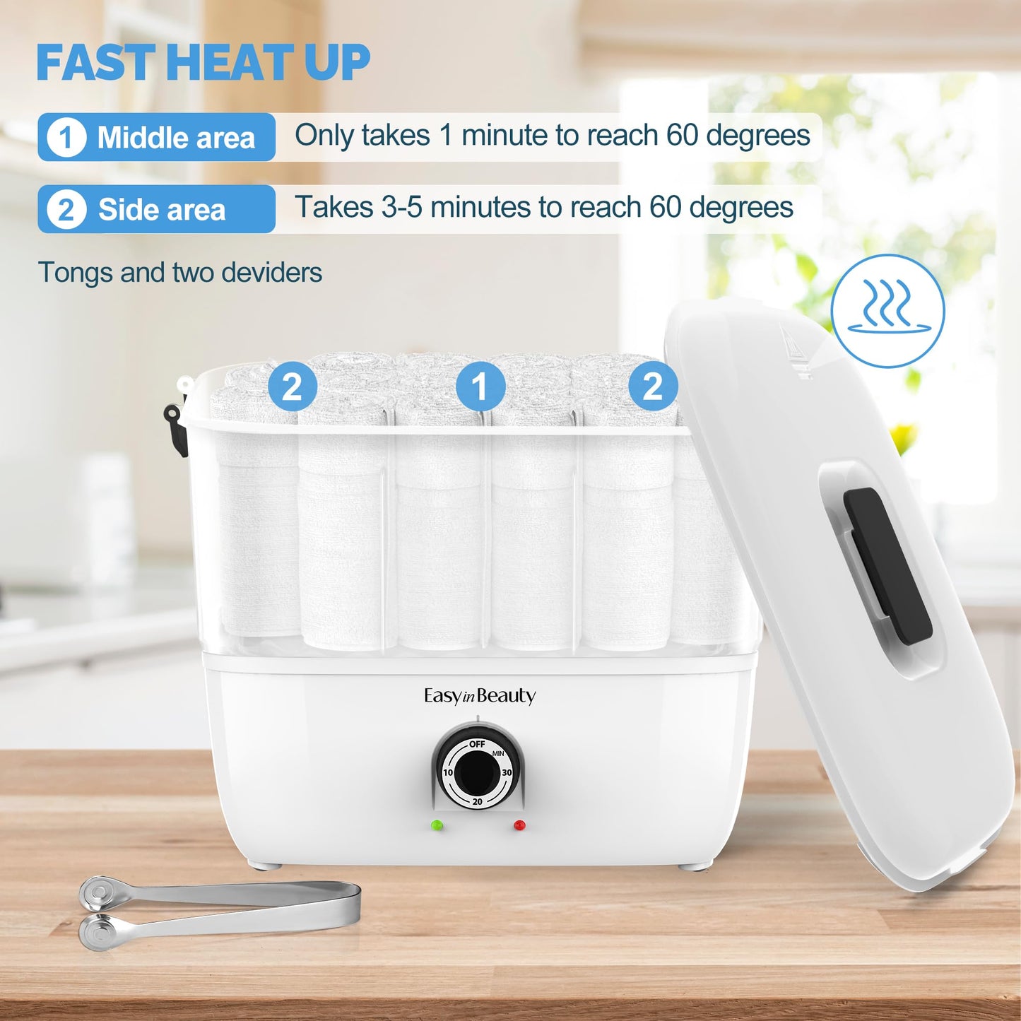 EASYINBEAUTY Hot Towel Warmers for Spa, Holds 16 Small Towels, 5L Portable Towel Steamer with Quickly Heating in 1-5 Mins, Auto Off Timer Foldable Towel Warmer for Facials, Barber, Manicures, Massage