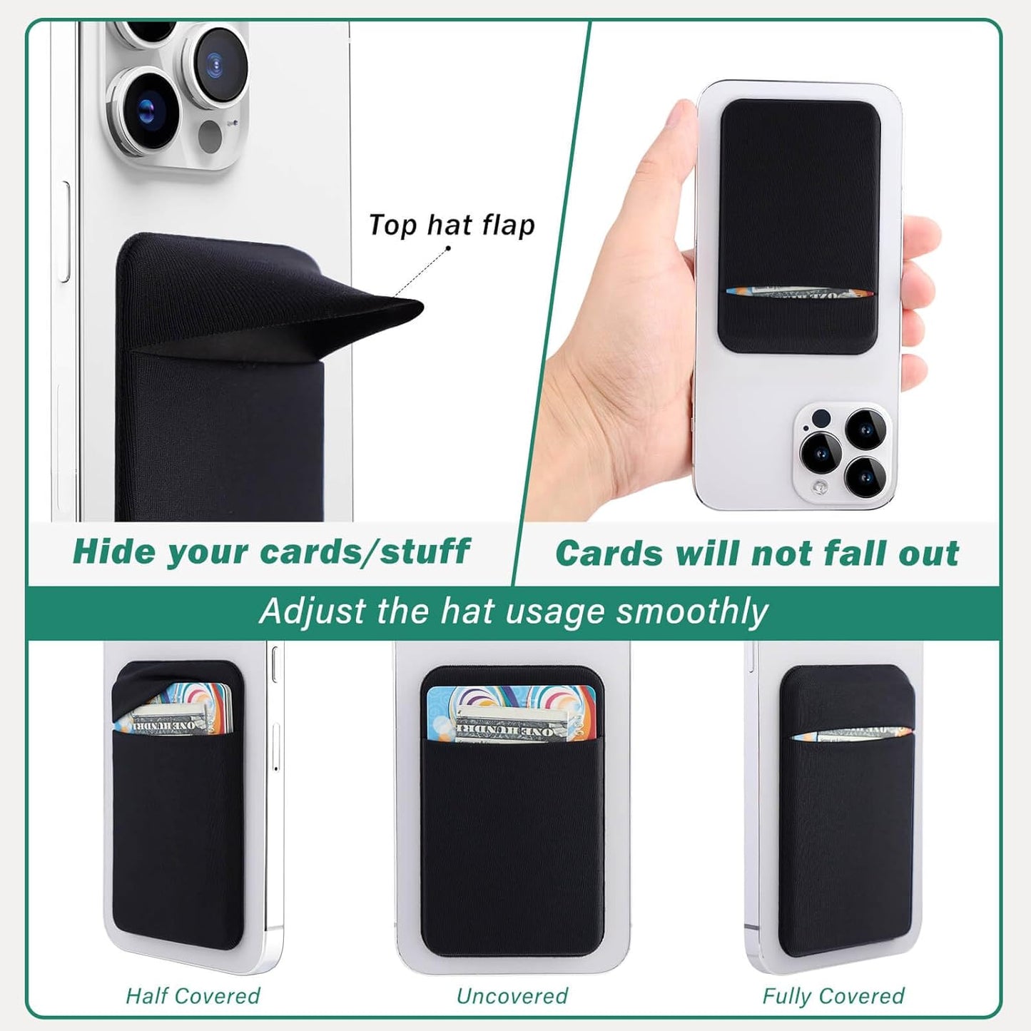 3Pack Galaxy-2Black+1Navy Cell Phone Card Holder Pocket for Back of Phone,Stretchy Stick on Wallet Credit Card ID Case