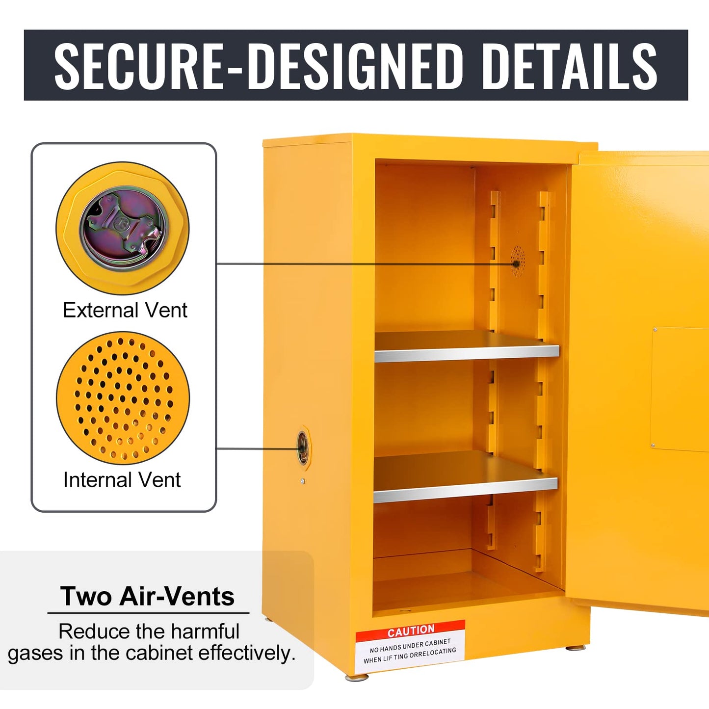Migoda Flammable Storage Cabinet Galvanized Steel,18x18x35 Flammable Safety Cabinet,Explosion Proof Cabinet for Commercial Industrial and Home Use, Yellow