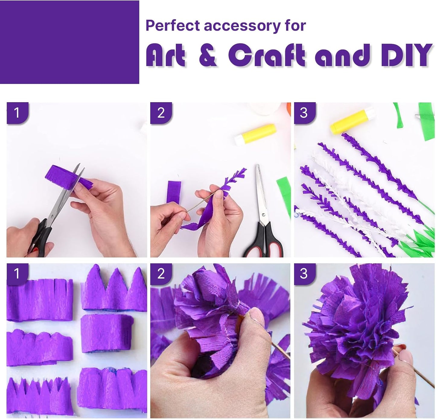 PartyWoo Purple Crepe Paper Streamers - 8pcs 656ft Light & Dark Purple, Lavender, White, Silver for Birthday & Graduation Decor